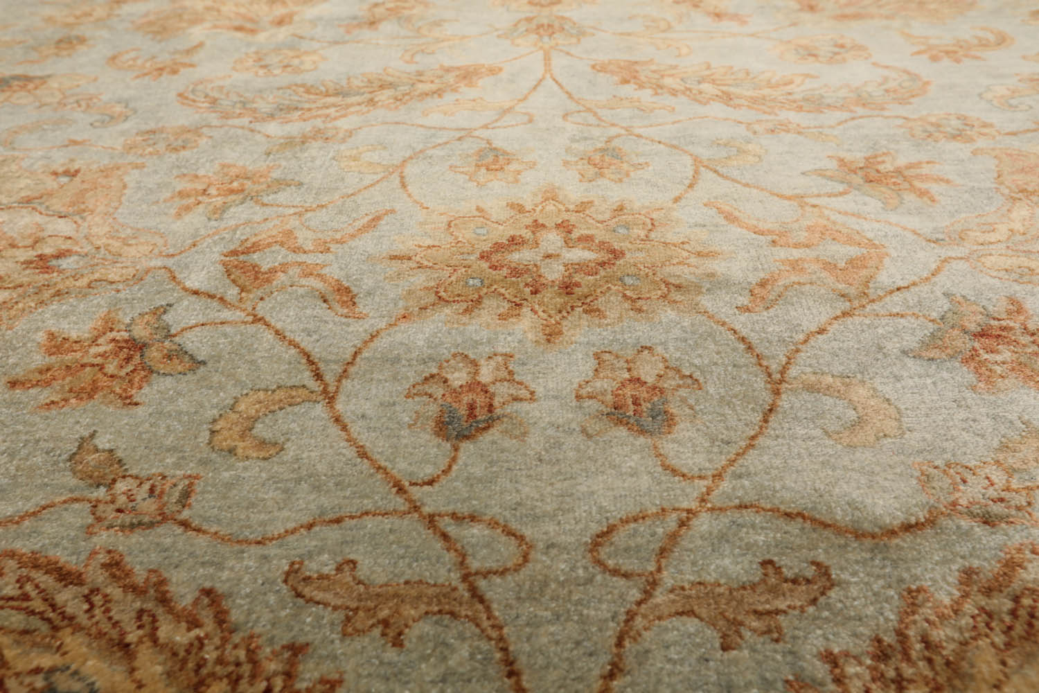 9x12 Aqua, Beige, Rust Color Hand Knotted All-Over 100% Wool Traditional-Persian/Oriental Oriental Rug