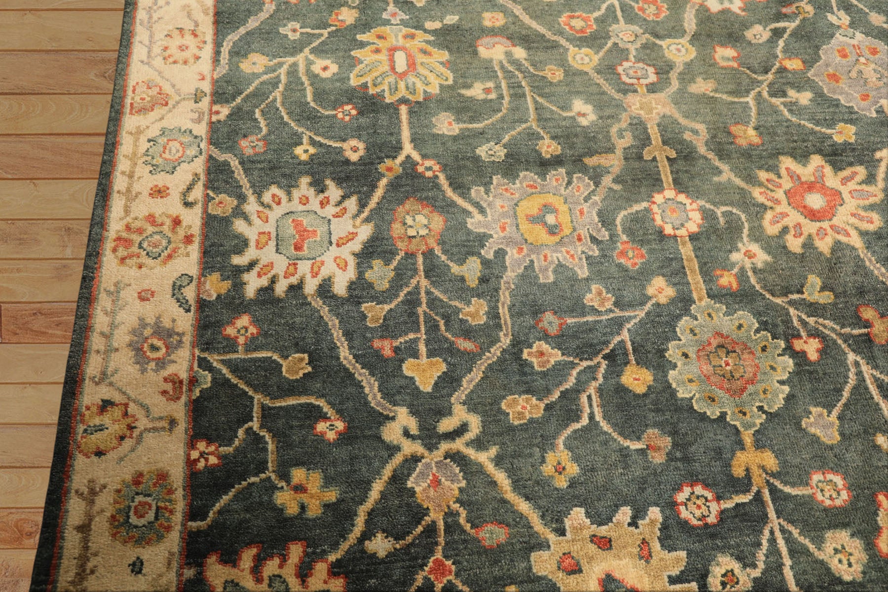 6x9 Teal, Green, Ivory Color Hand Knotted Oushak Wool Traditional Oriental Rug