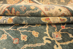 6x9 Teal, Green, Ivory Color Hand Knotted Oushak Wool Traditional Oriental Rug