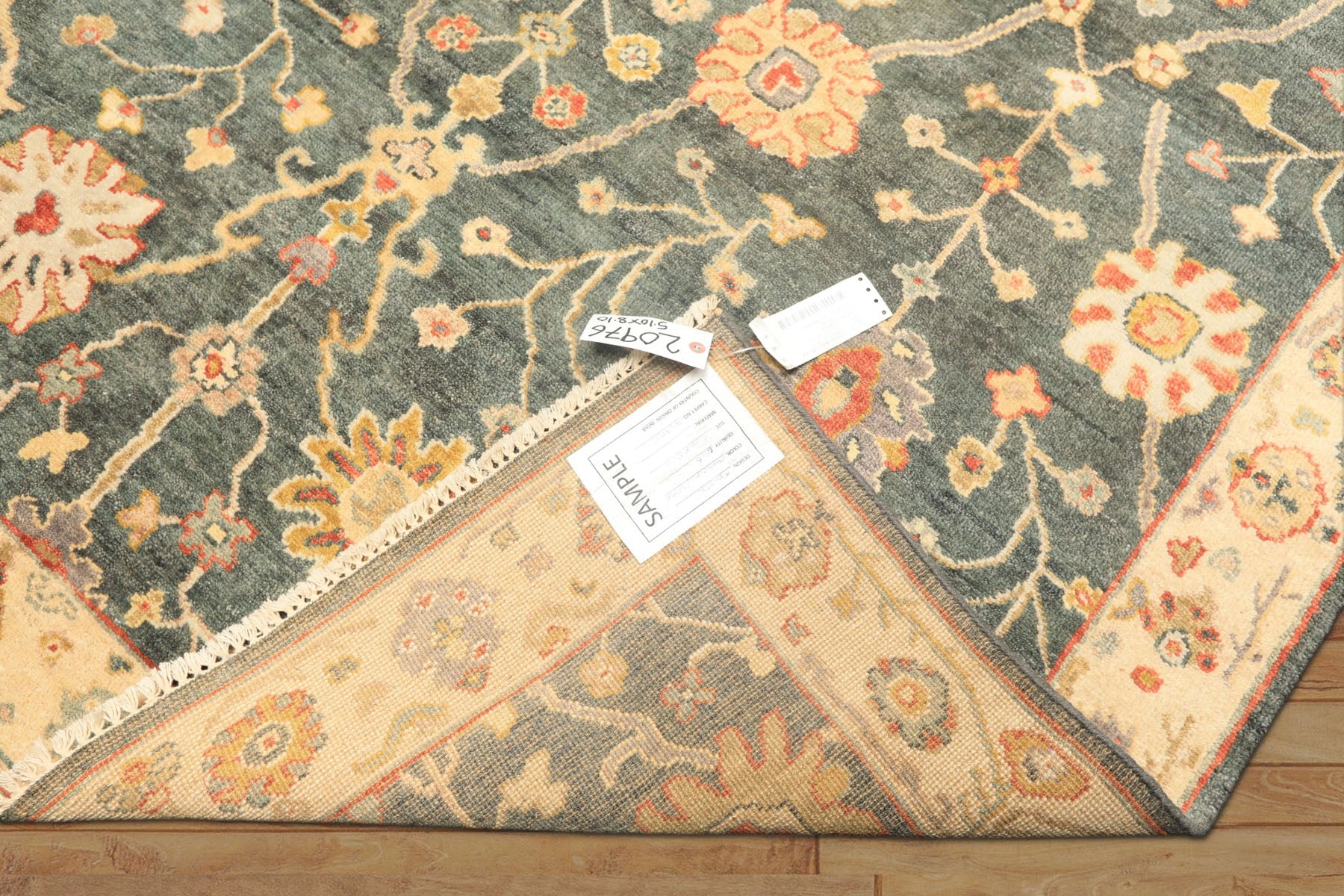 6x9 Teal, Green, Ivory Color Hand Knotted Oushak Wool Traditional Oriental Rug
