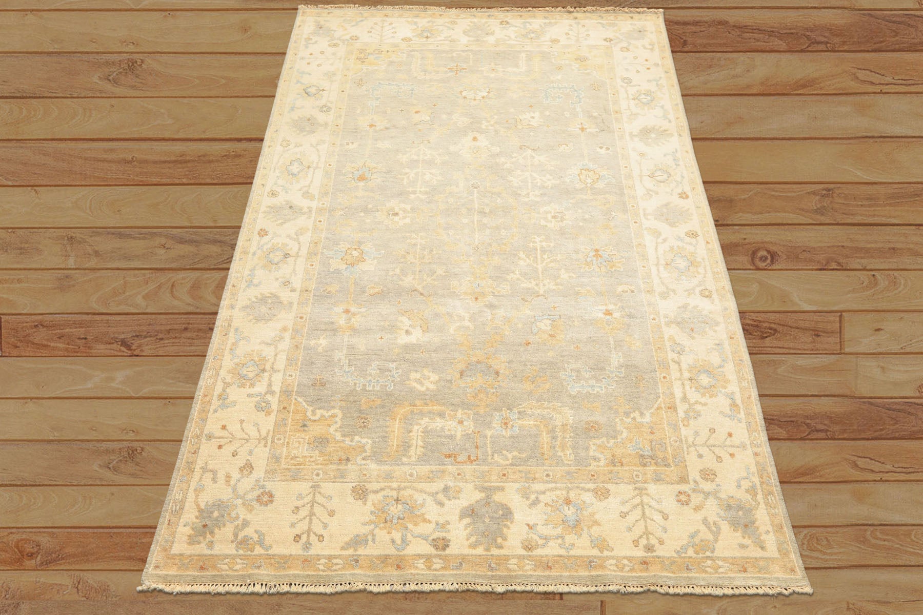 6x9 Gray, Slate, Ivory Color Hand Knotted Oushak Wool Transitional Oriental Rug
