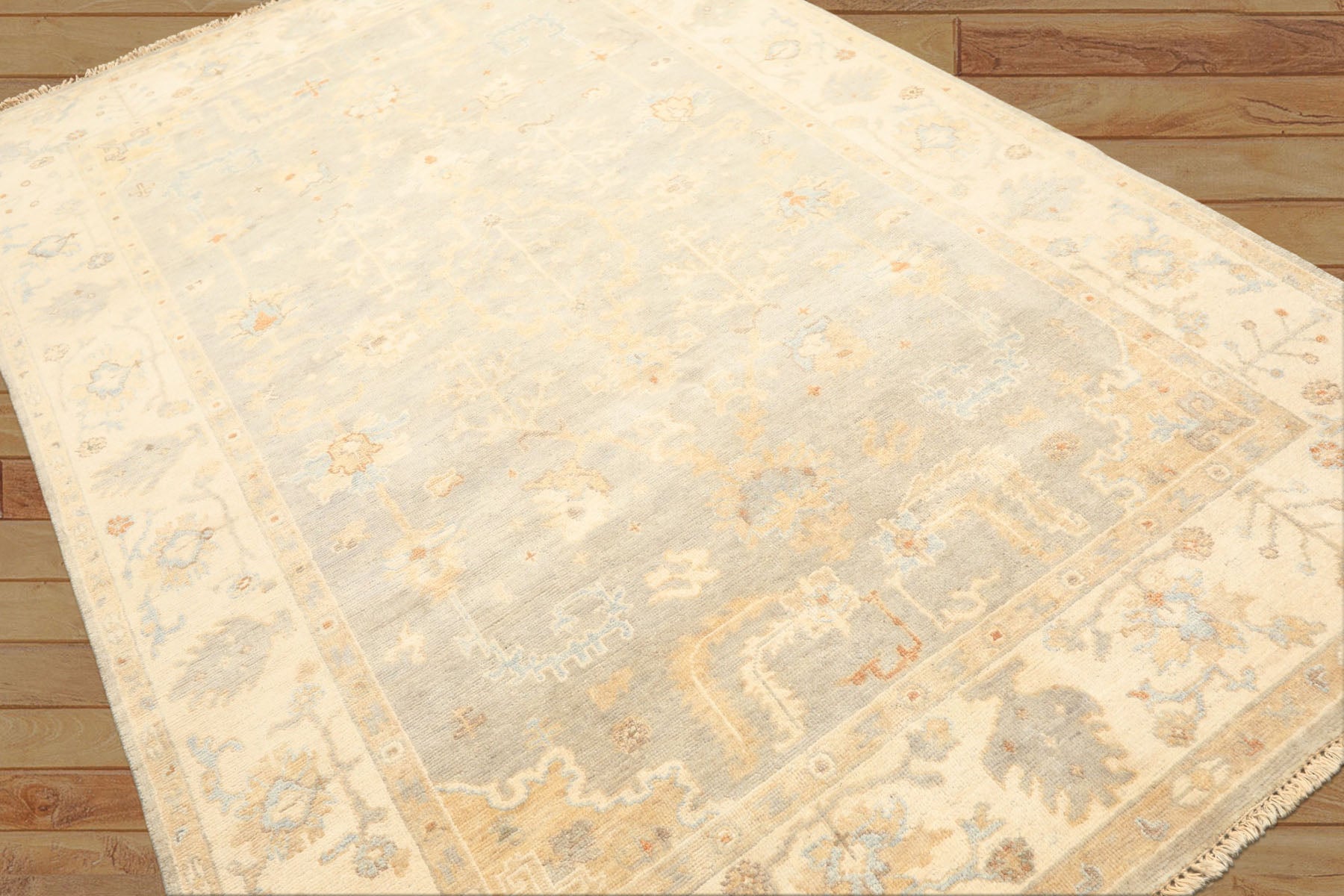 6x9 Gray, Slate, Ivory Color Hand Knotted Oushak Wool Transitional Oriental Rug