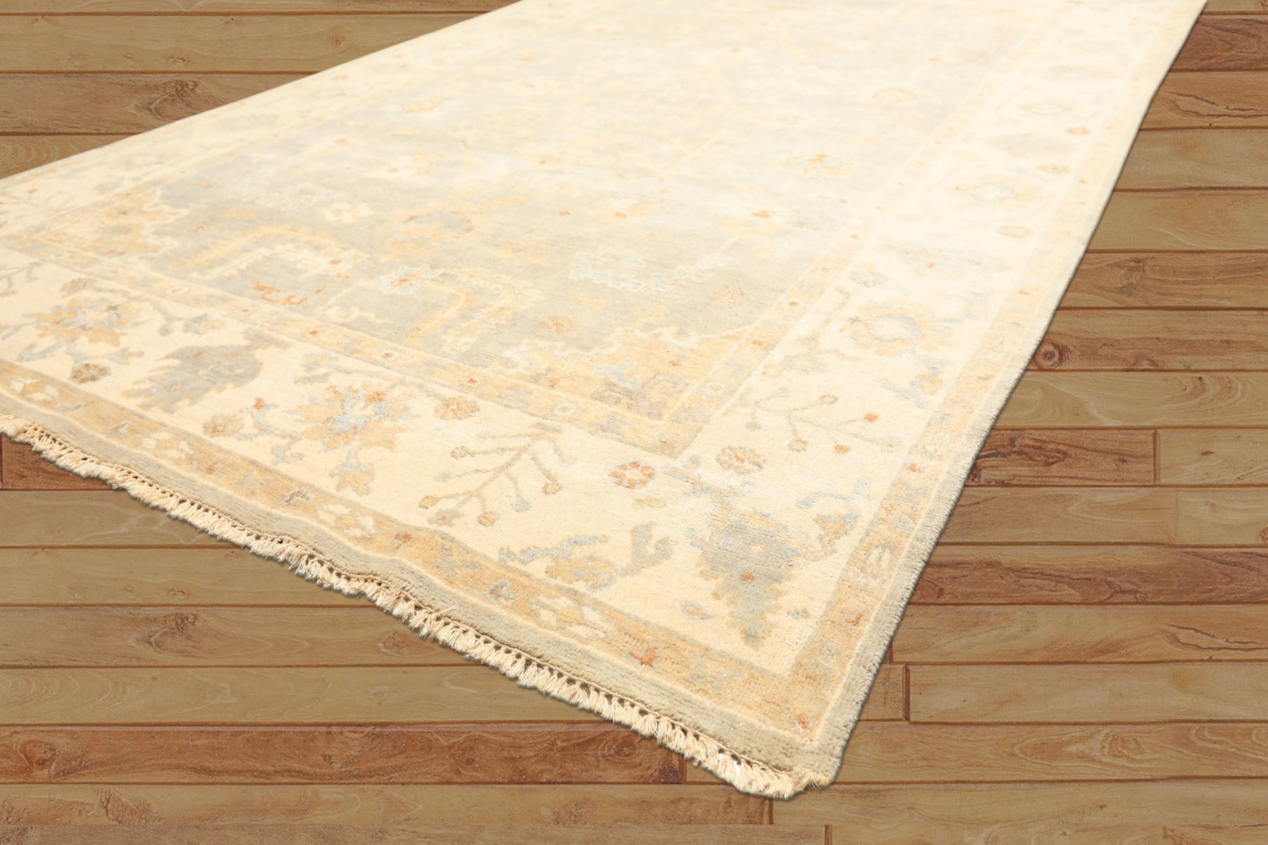 6x9 Gray, Slate, Ivory Color Hand Knotted Oushak Wool Transitional Oriental Rug