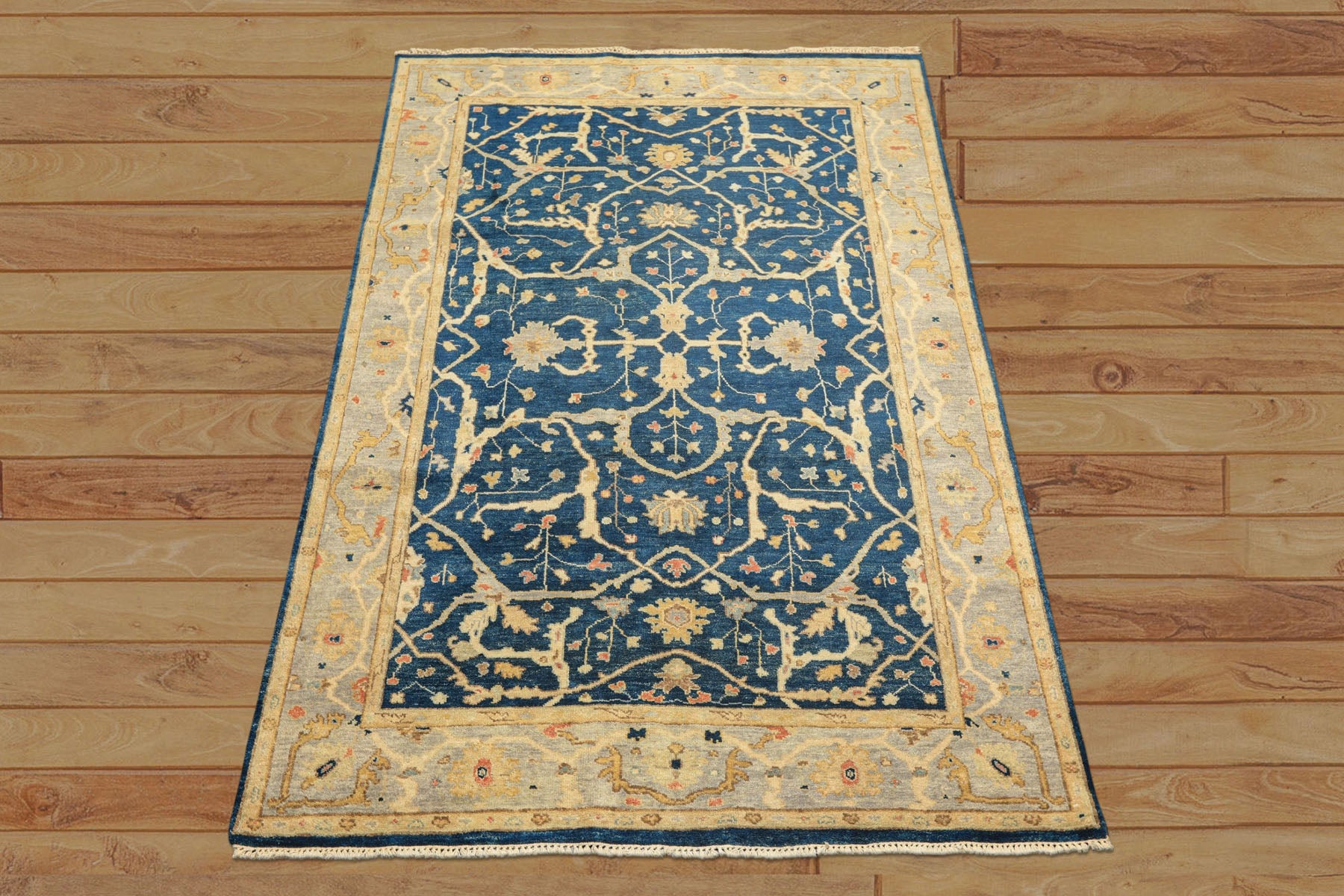 6x9 Navy, Slate, Beige Color Hand Knotted Oushak Wool Traditional Oriental Rug