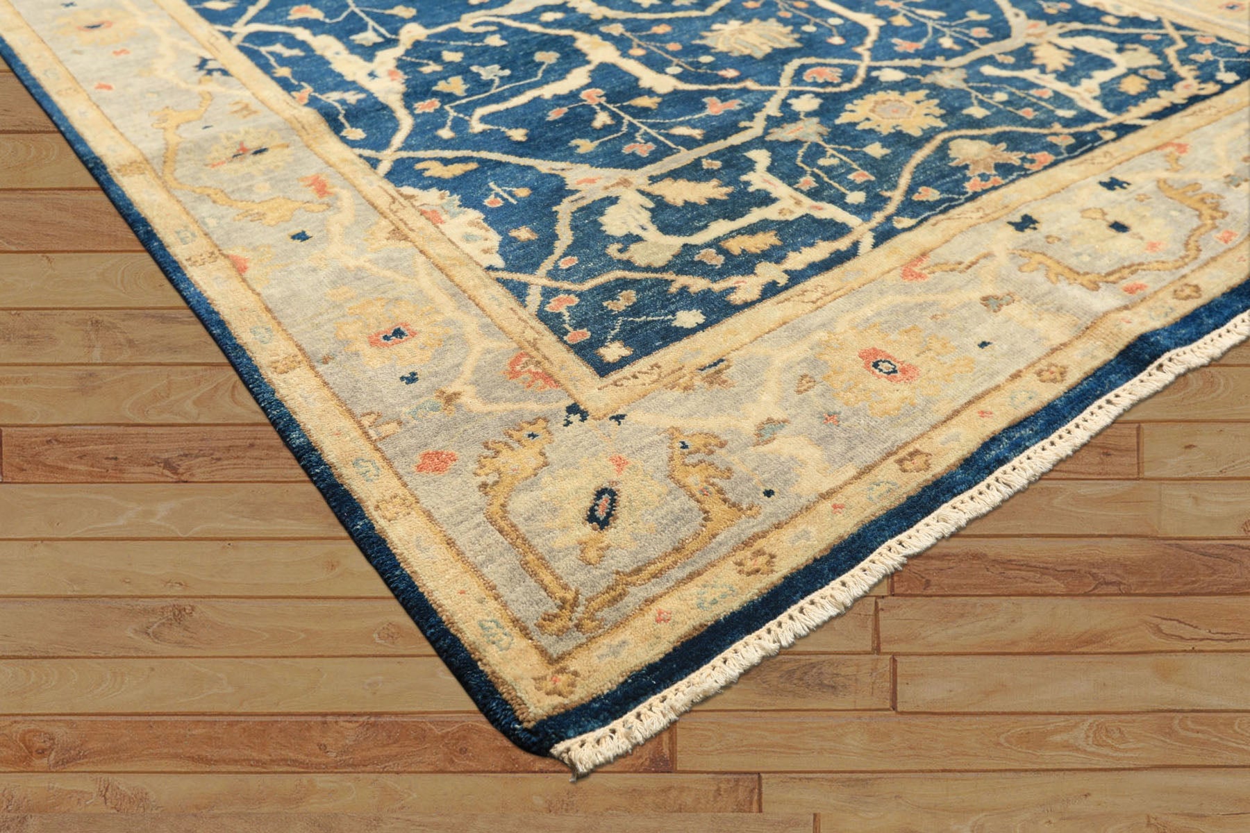 6x9 Navy, Slate, Beige Color Hand Knotted Oushak Wool Traditional Oriental Rug
