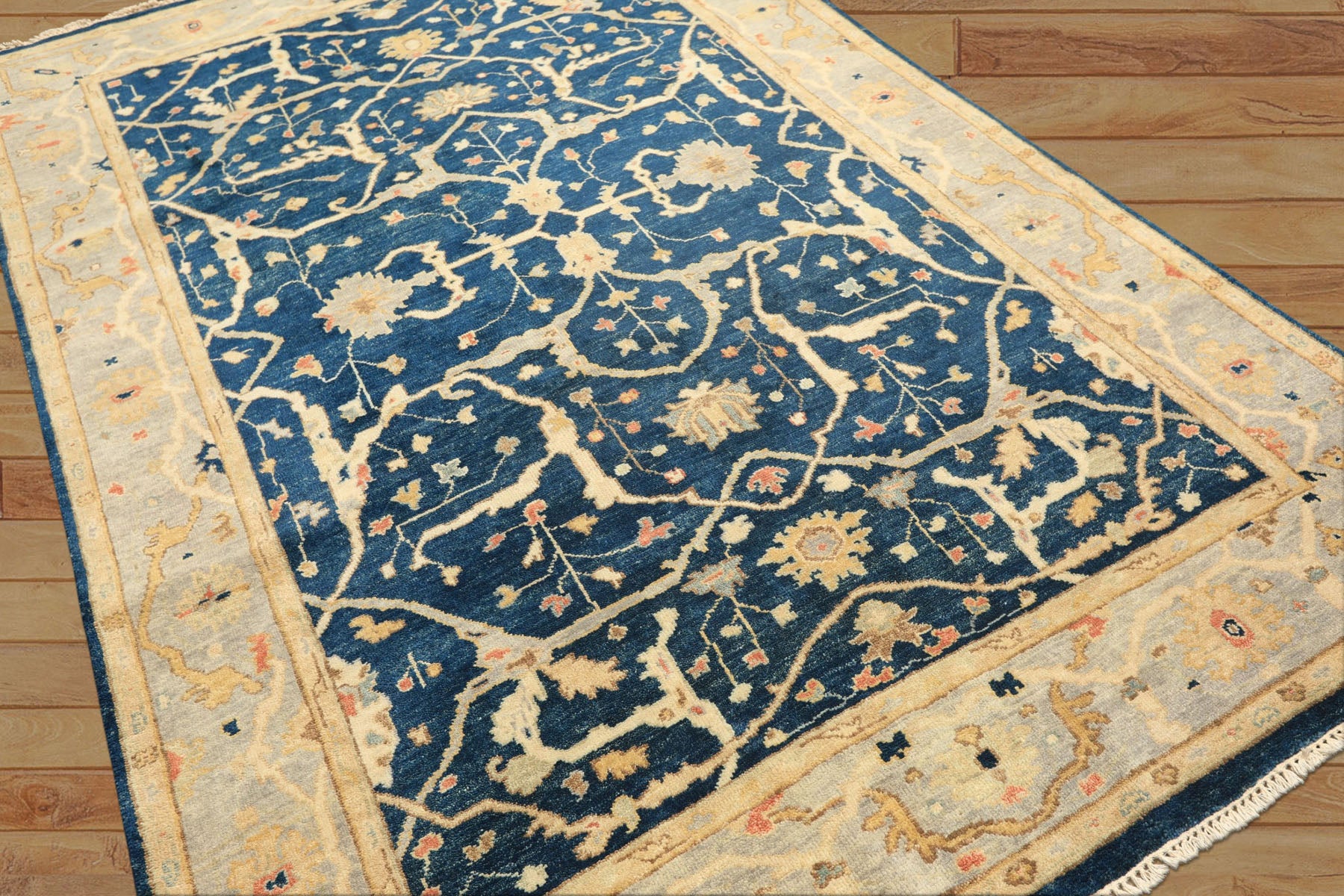 6x9 Navy, Slate, Beige Color Hand Knotted Oushak Wool Traditional Oriental Rug