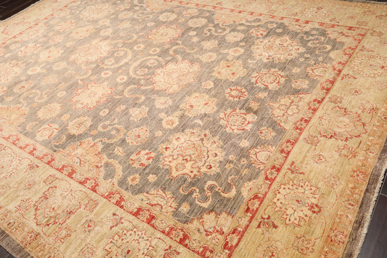 9x12 Gray, Beige, Rust Color Hand Knotted All-Over 100% Wool Traditional Oriental Rug