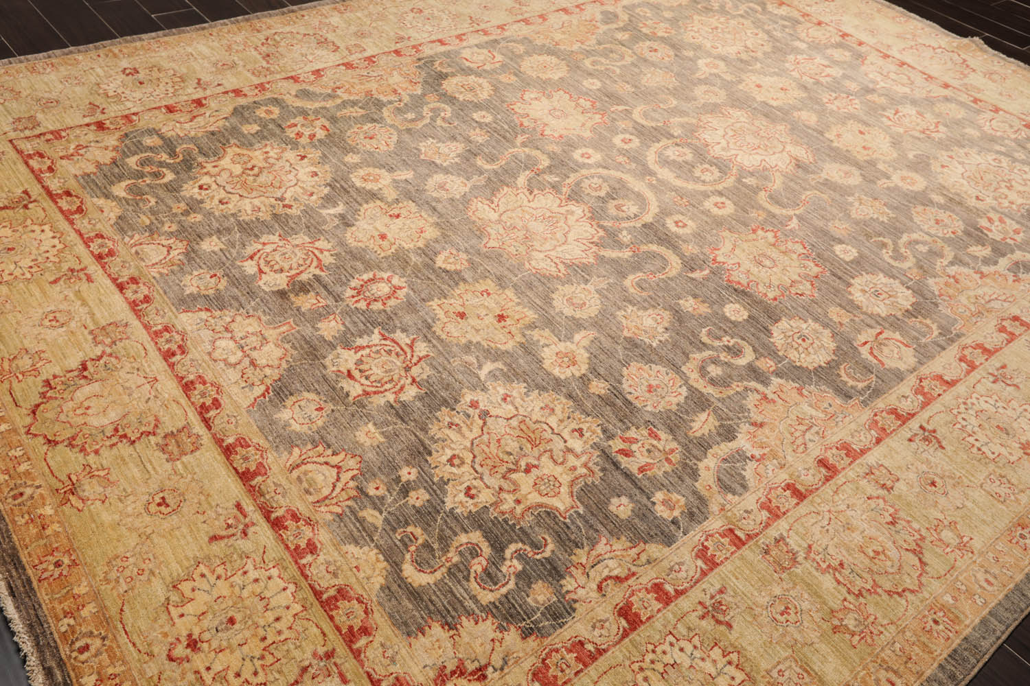 9x12 Gray, Beige, Rust Color Hand Knotted All-Over 100% Wool Traditional Oriental Rug