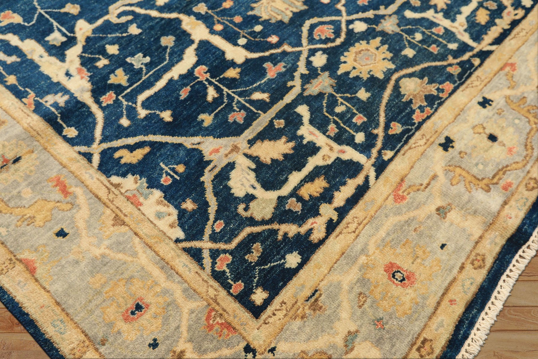 6x9 Navy, Slate, Beige Color Hand Knotted Oushak Wool Traditional Oriental Rug