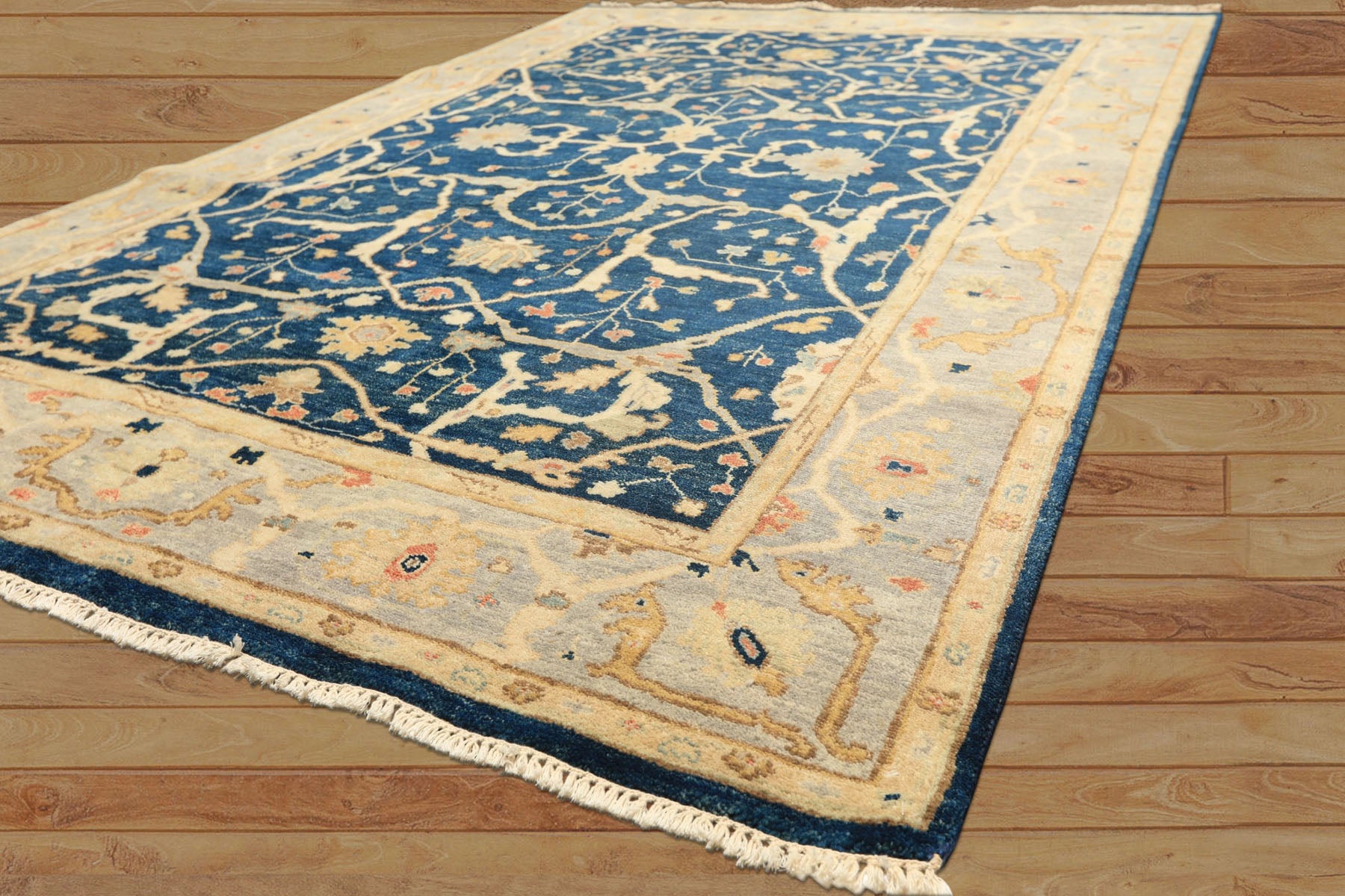 6x9 Navy, Slate, Beige Color Hand Knotted Oushak Wool Traditional Oriental Rug