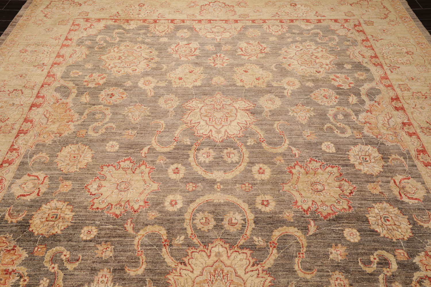 9x12 Gray, Beige, Rust Color Hand Knotted All-Over 100% Wool Traditional Oriental Rug