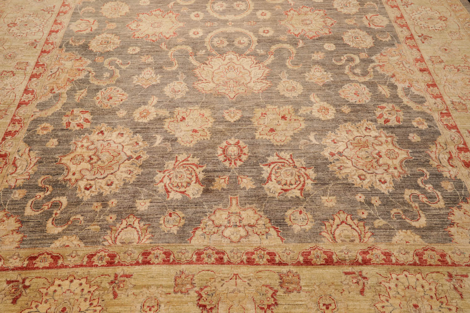 9x12 Gray, Beige, Rust Color Hand Knotted All-Over 100% Wool Traditional Oriental Rug