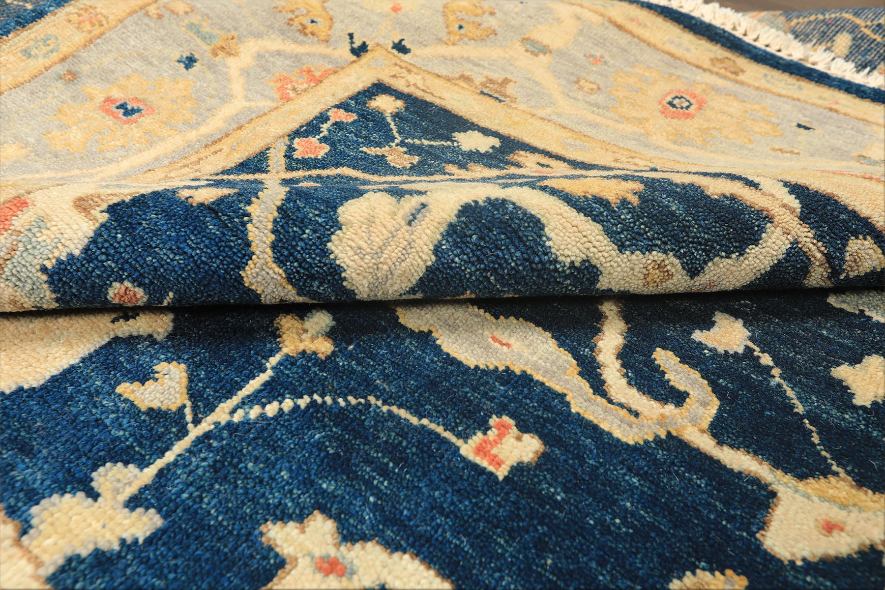 6x9 Navy, Slate, Beige Color Hand Knotted Oushak Wool Traditional Oriental Rug