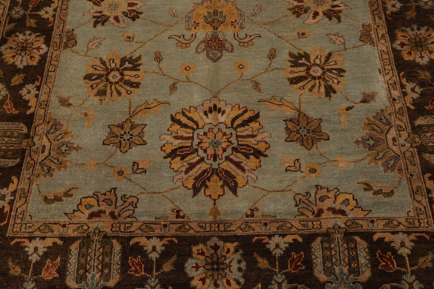 6x9 Aqua, Brown, Tan Color Hand Knotted All-Over 100% Wool Traditional Oriental Rug