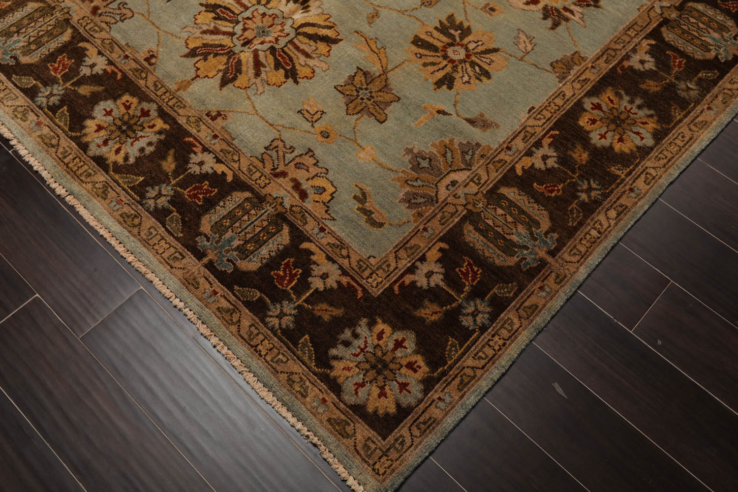 6x9 Aqua, Brown, Tan Color Hand Knotted All-Over 100% Wool Traditional Oriental Rug