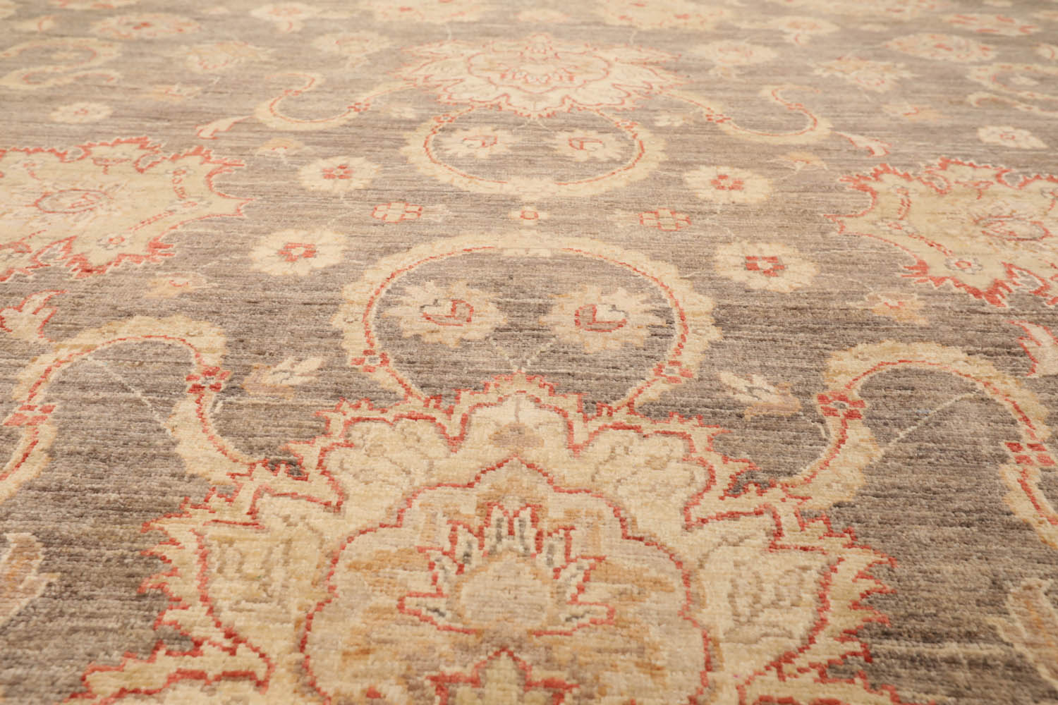 9x12 Gray, Beige, Rust Color Hand Knotted All-Over 100% Wool Traditional Oriental Rug