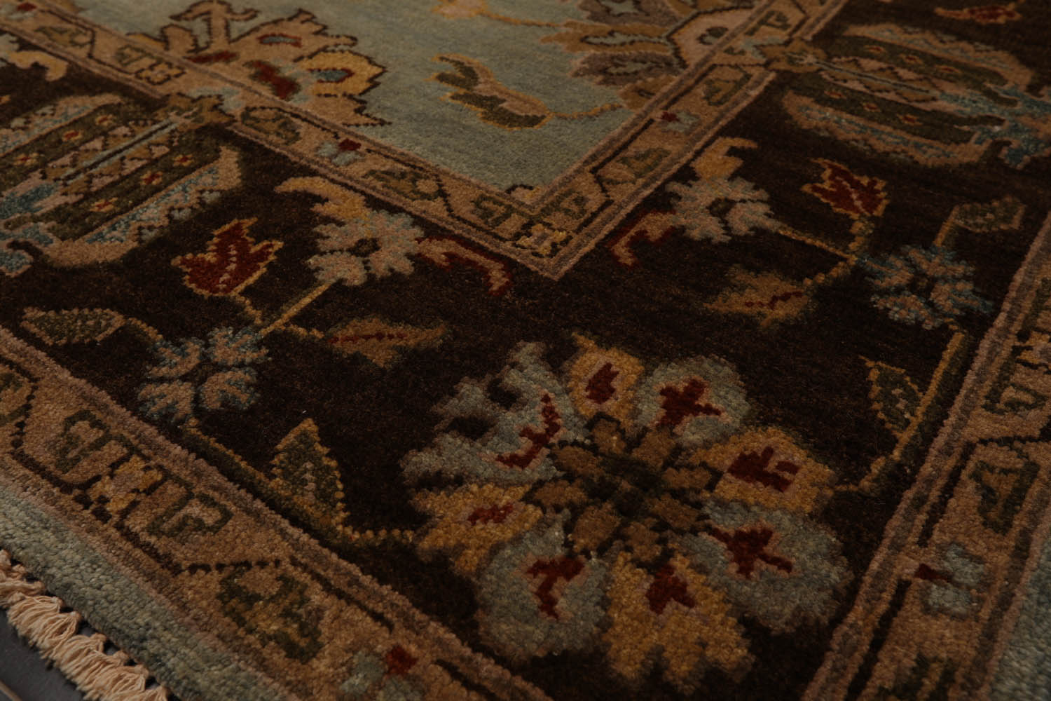 6x9 Aqua, Brown, Tan Color Hand Knotted All-Over 100% Wool Traditional Oriental Rug