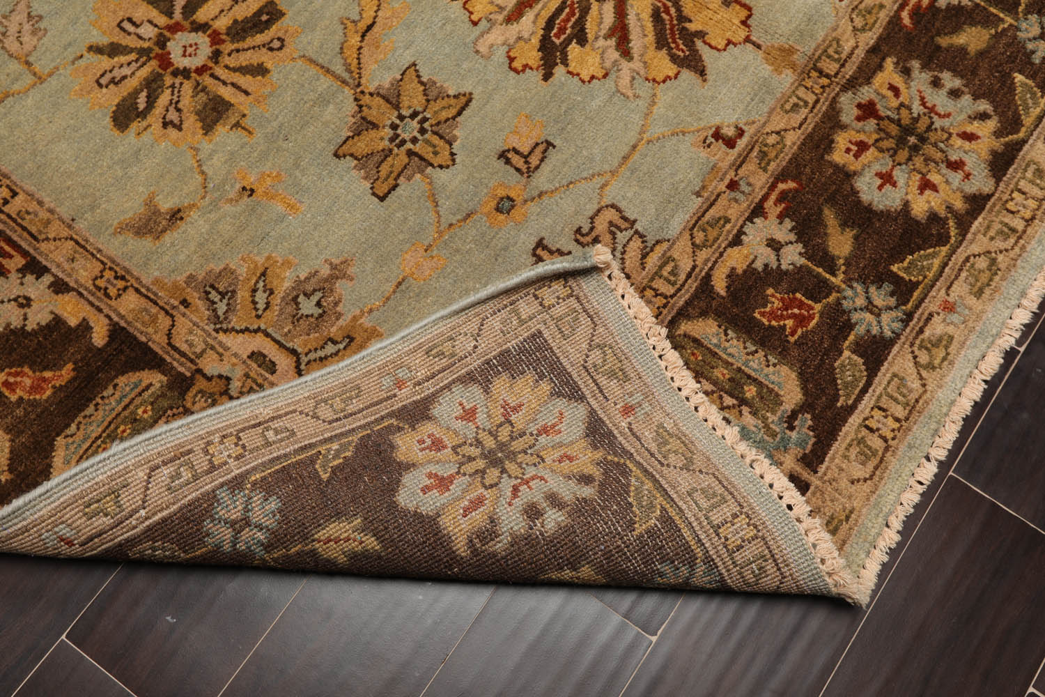 6x9 Aqua, Brown, Tan Color Hand Knotted All-Over 100% Wool Traditional Oriental Rug