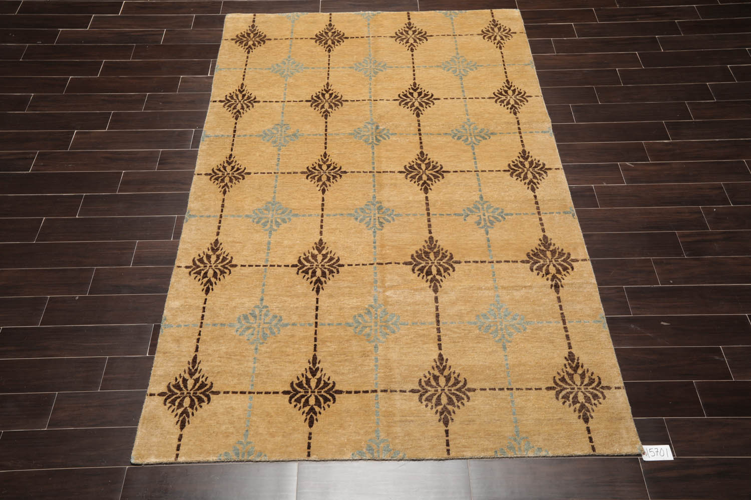 6x9 Tan, Brown, Blue Color Hand Knotted All-Over 100% Wool Transitional Oriental Rug