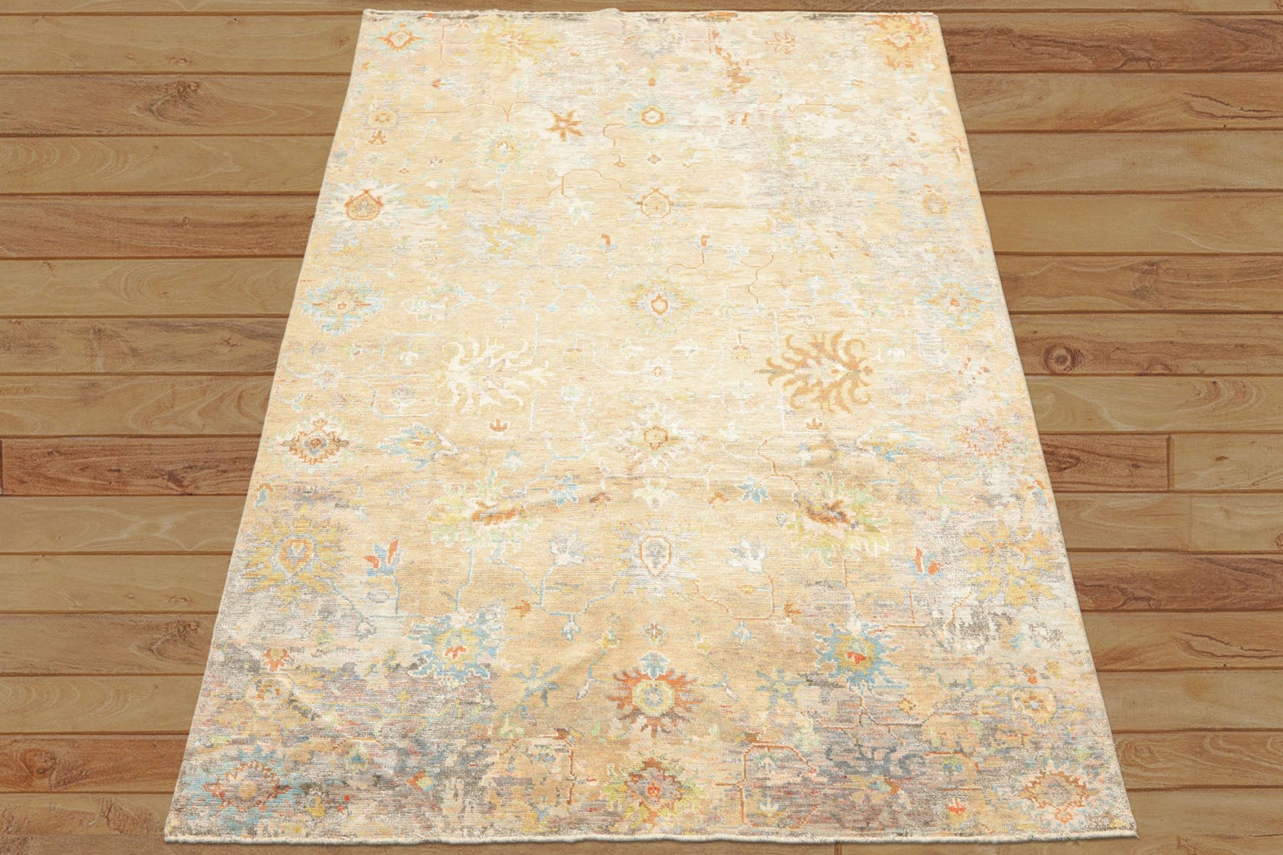 6x9 Beige, Aqua, Taupe Color Hand Knotted Sherpa Viscose Modern & Contemporary Oriental Rug