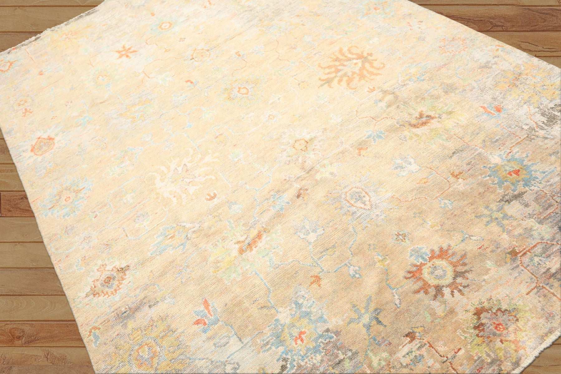 6x9 Beige, Aqua, Taupe Color Hand Knotted Sherpa Viscose Modern & Contemporary Oriental Rug