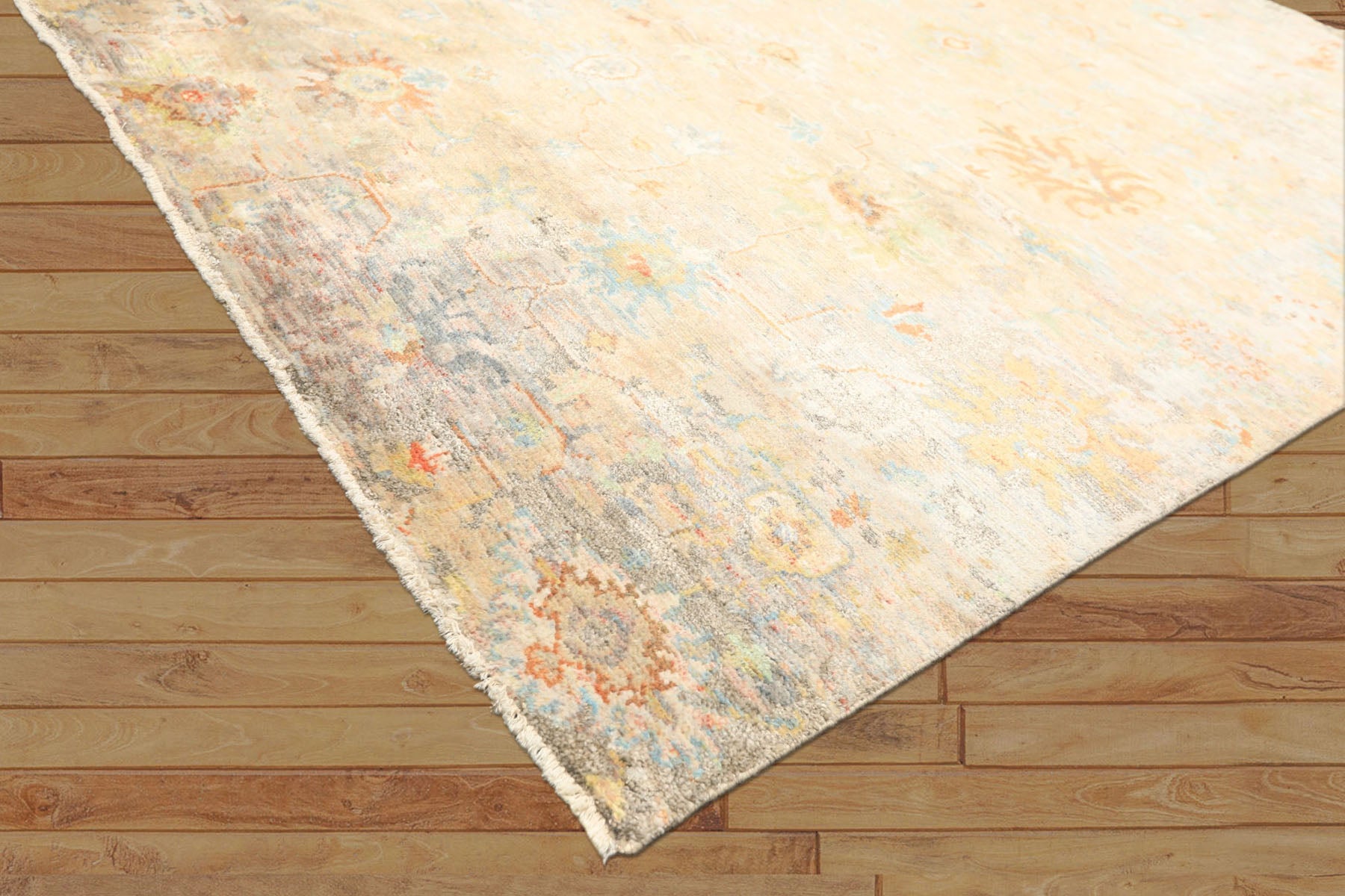 6x9 Beige, Aqua, Taupe Color Hand Knotted Sherpa Viscose Modern & Contemporary Oriental Rug