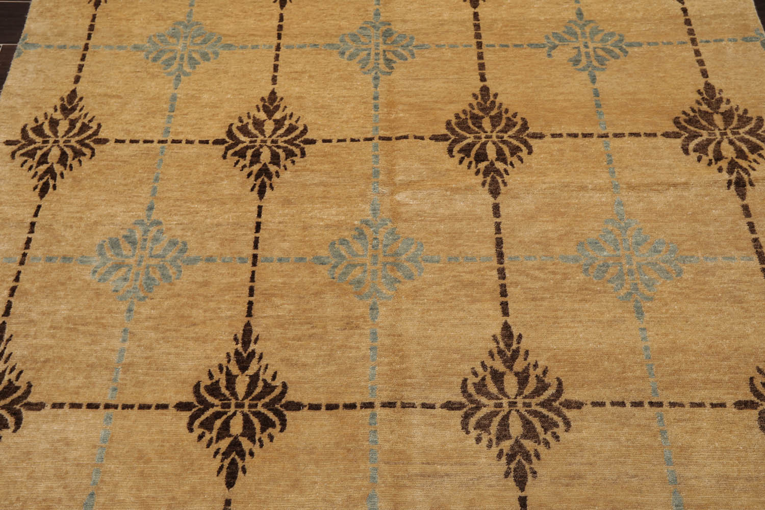 6x9 Tan, Brown, Blue Color Hand Knotted All-Over 100% Wool Transitional Oriental Rug