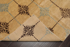 6x9 Tan, Brown, Blue Color Hand Knotted All-Over 100% Wool Transitional Oriental Rug