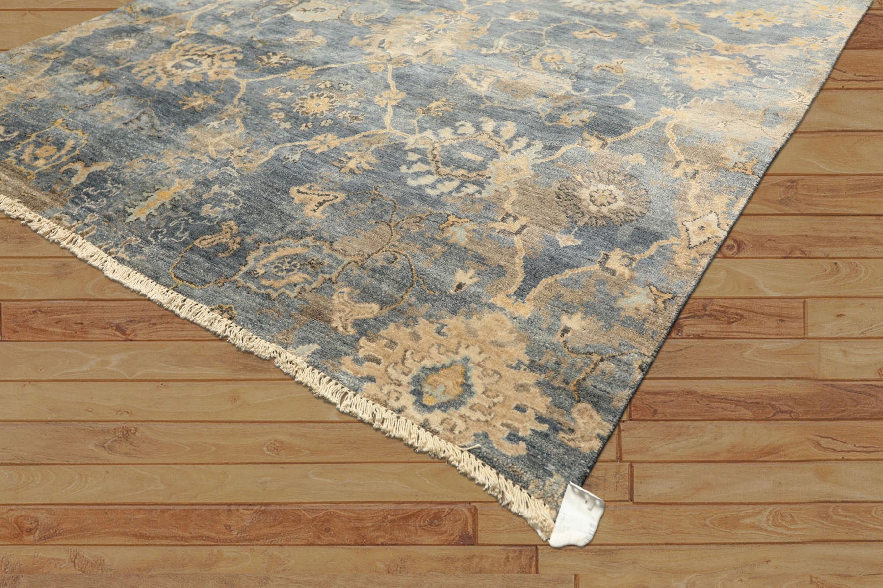 6x9 Slate, Blue, Beige Color Hand Knotted Oushak Wool Transitional Oriental Rug