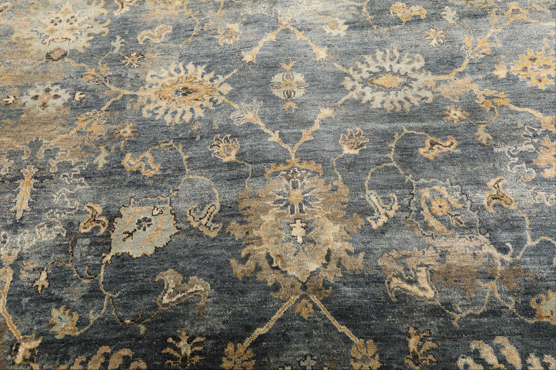 6x9 Slate, Blue, Beige Color Hand Knotted Oushak Wool Transitional Oriental Rug