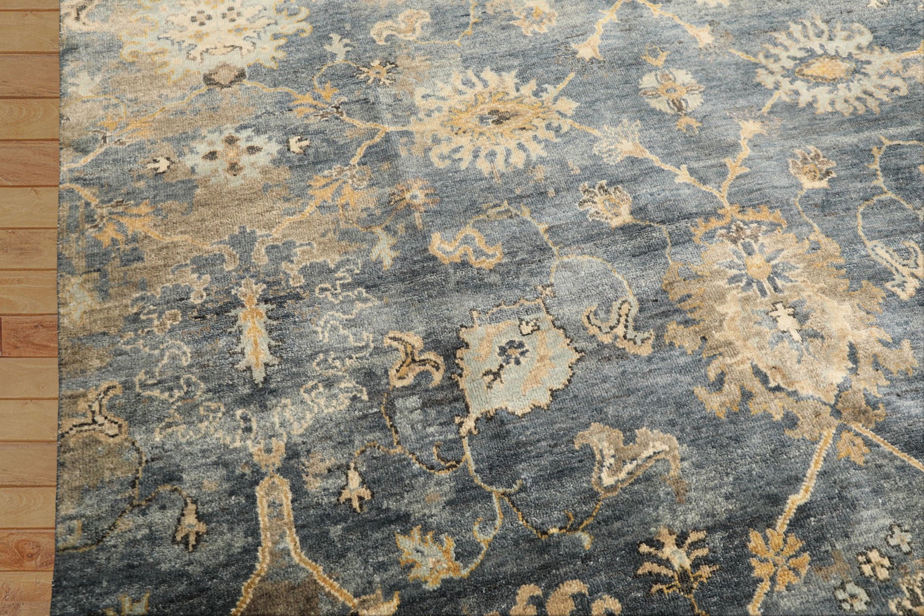 6x9 Slate, Blue, Beige Color Hand Knotted Oushak Wool Transitional Oriental Rug