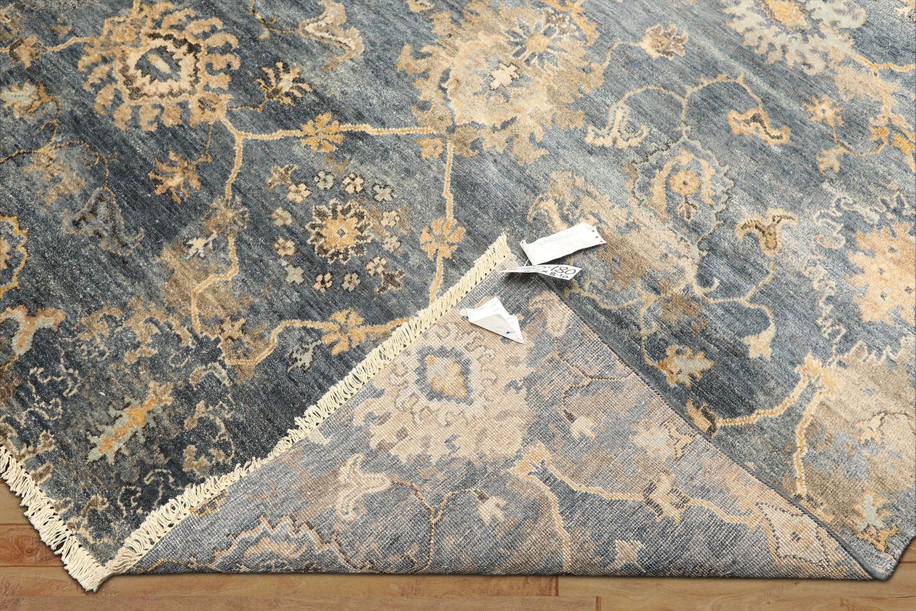 6x9 Slate, Blue, Beige Color Hand Knotted Oushak Wool Transitional Oriental Rug