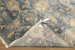 6x9 Slate, Blue, Beige Color Hand Knotted Oushak Wool Transitional Oriental Rug