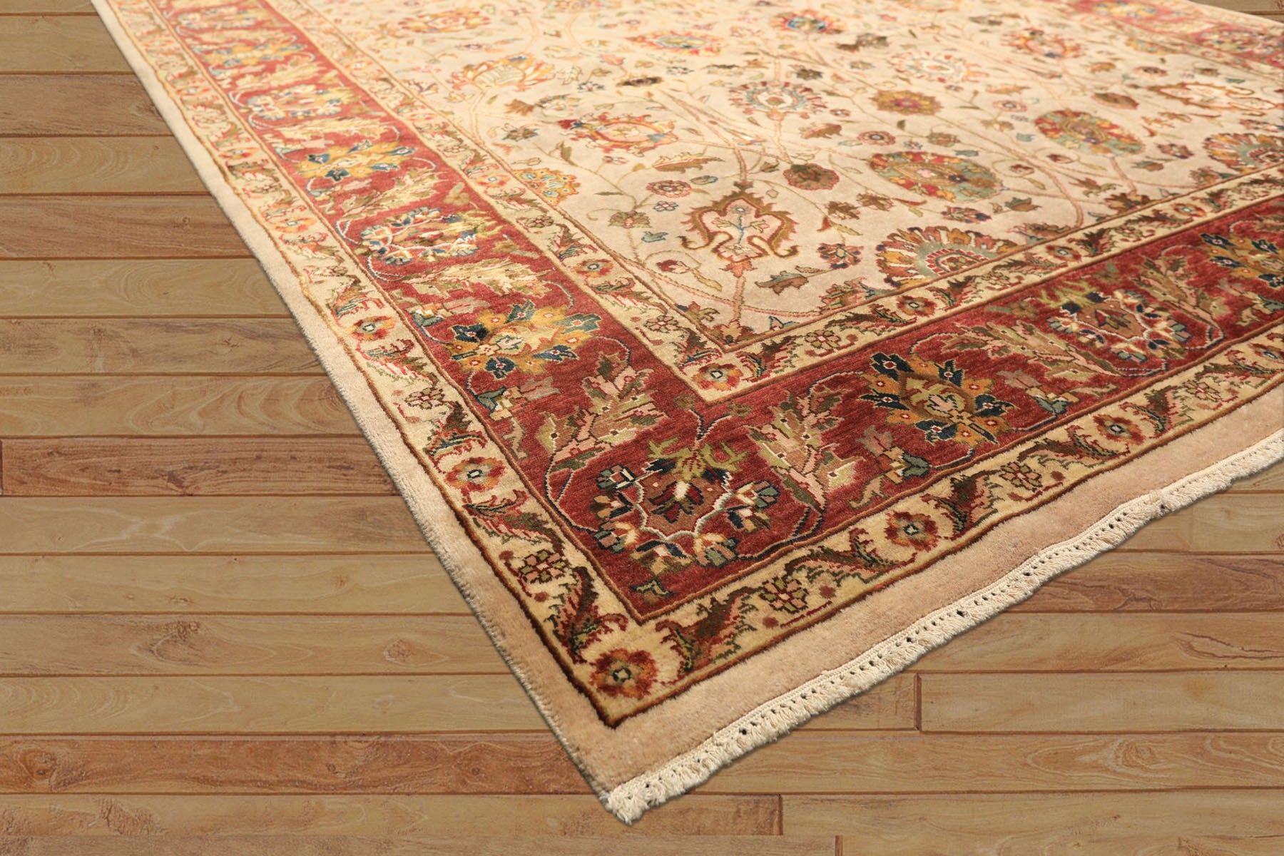 6x9 Tan, Maroon, Gold Color Hand Knotted Kashan Wool & Silk Traditional Oriental Rug