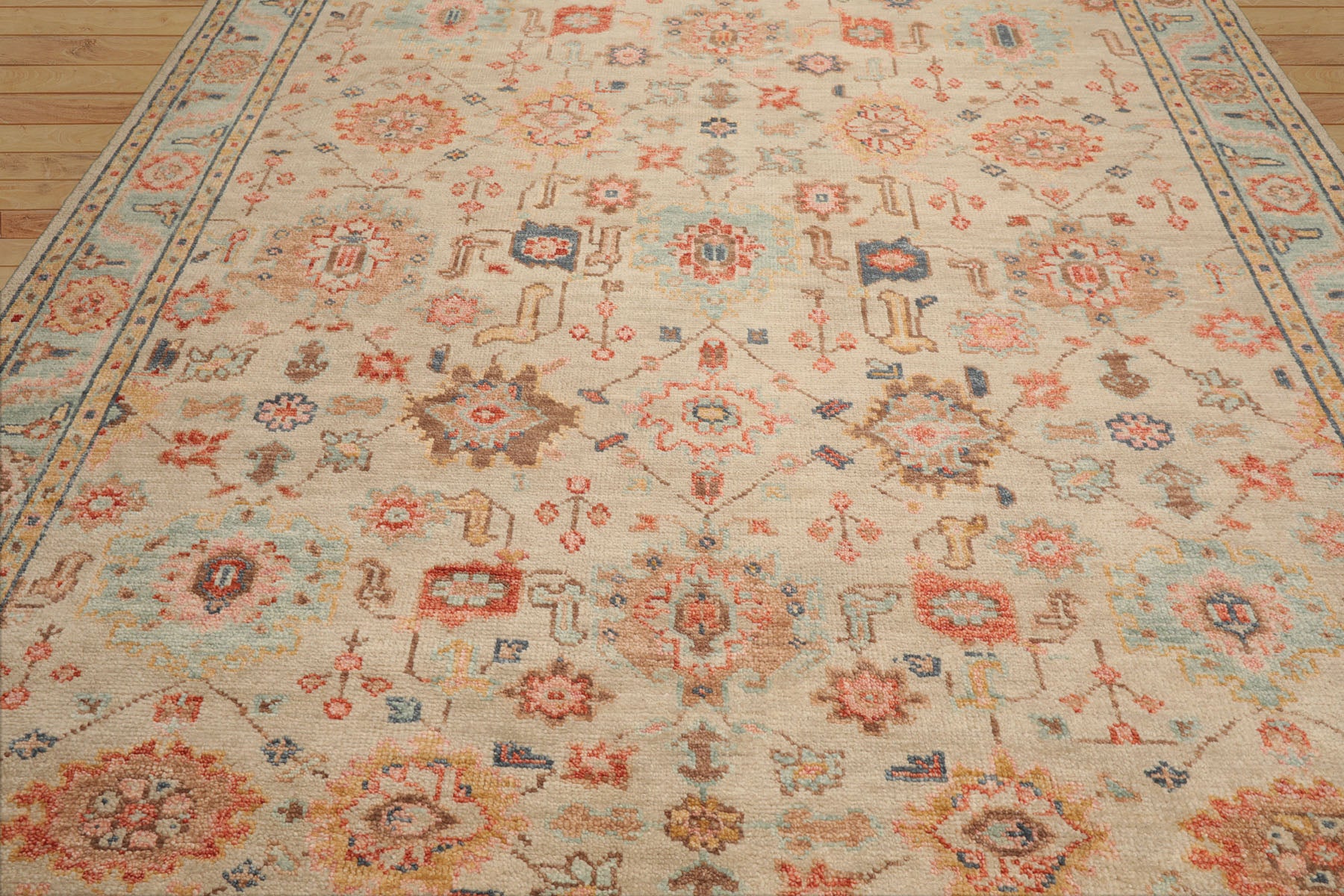 Aashriya Classic LoomBloom Beige Hand Knotted Wool Oriental Area Rug in Traditional Design Multi Sizes