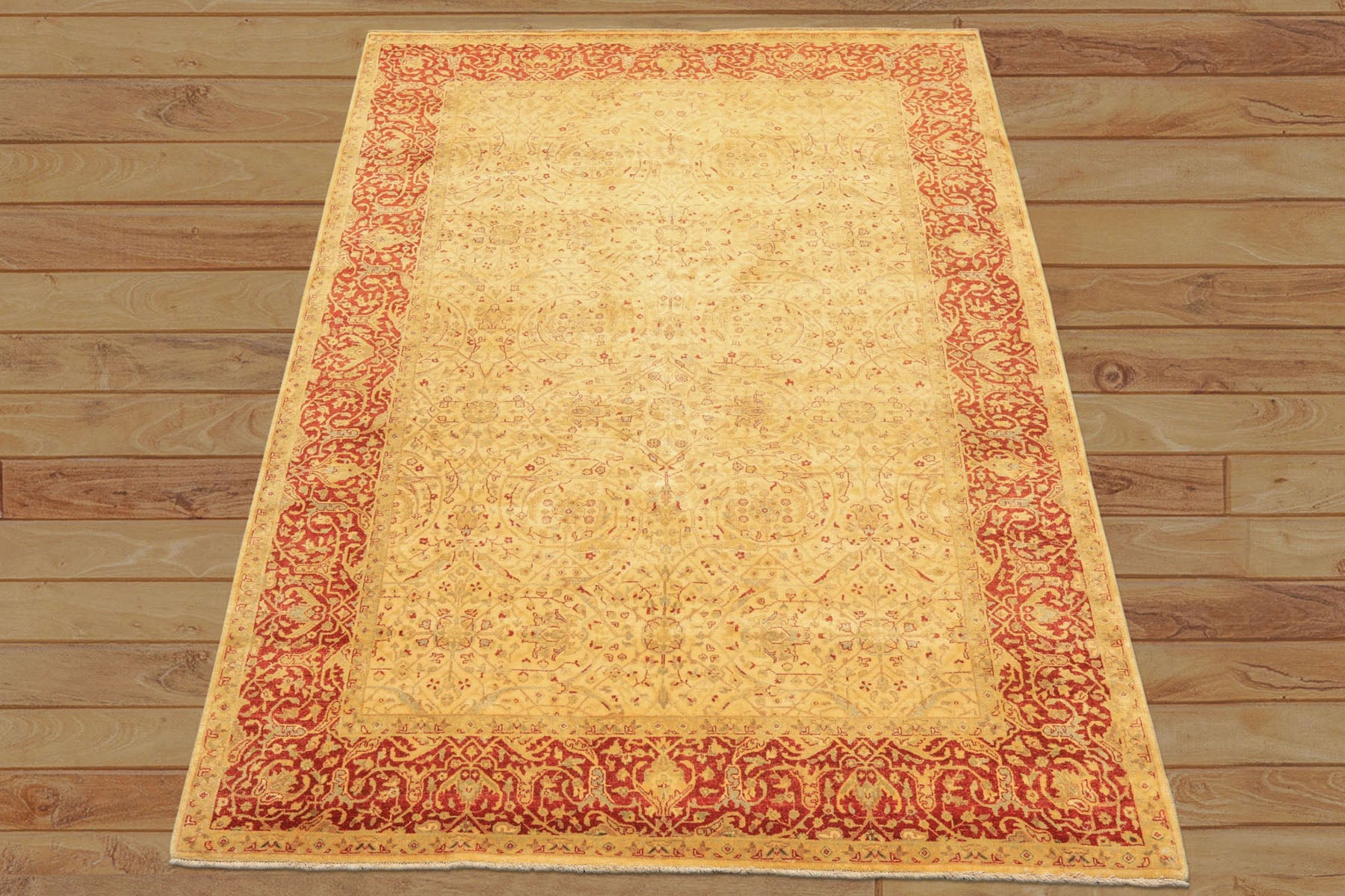 6x9 Beige, Burnt Orange, Mint Color Hand Knotted Agra Wool Traditional Oriental Rug