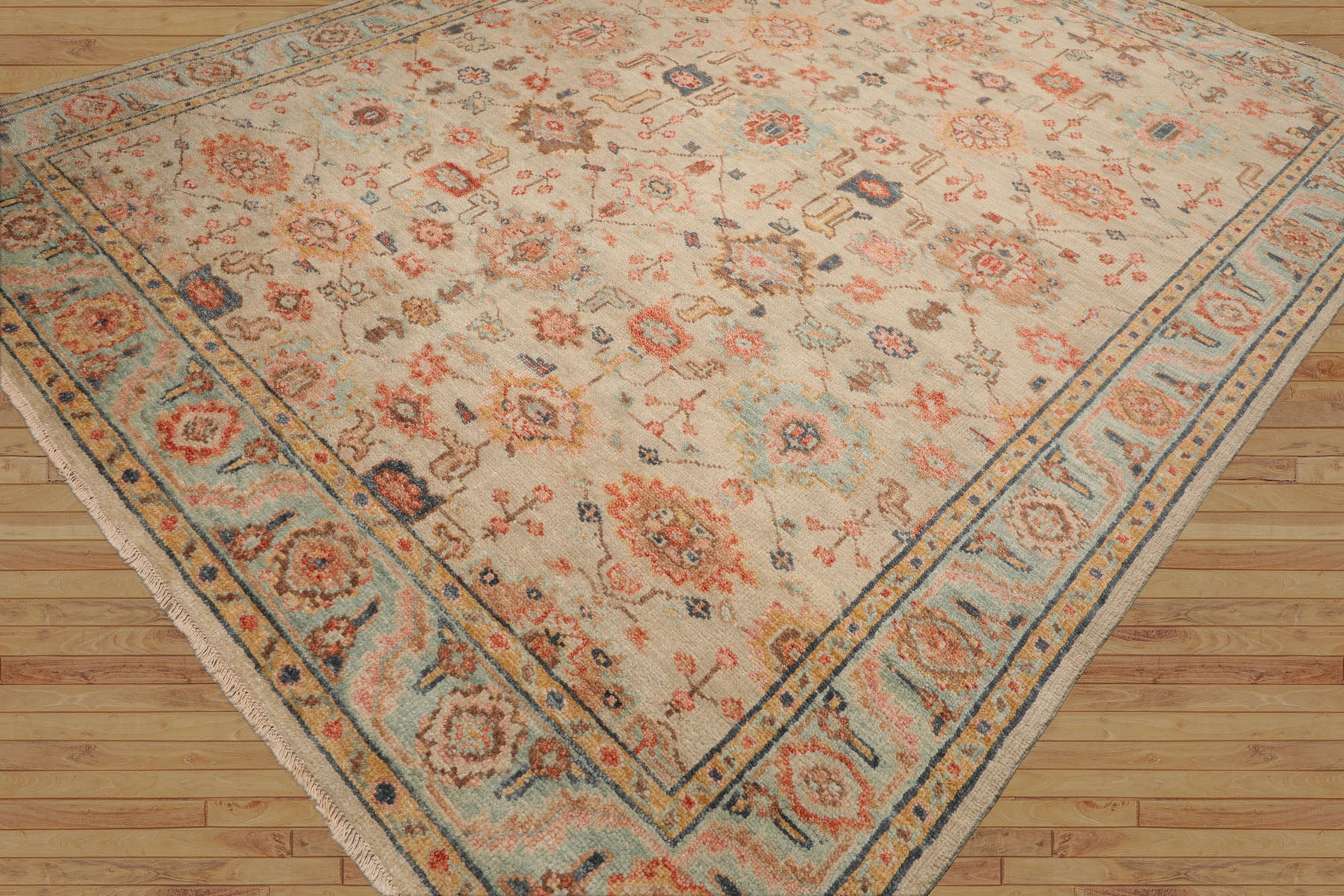 Aashriya Classic LoomBloom Beige Hand Knotted Wool Oriental Area Rug in Traditional Design Multi Sizes