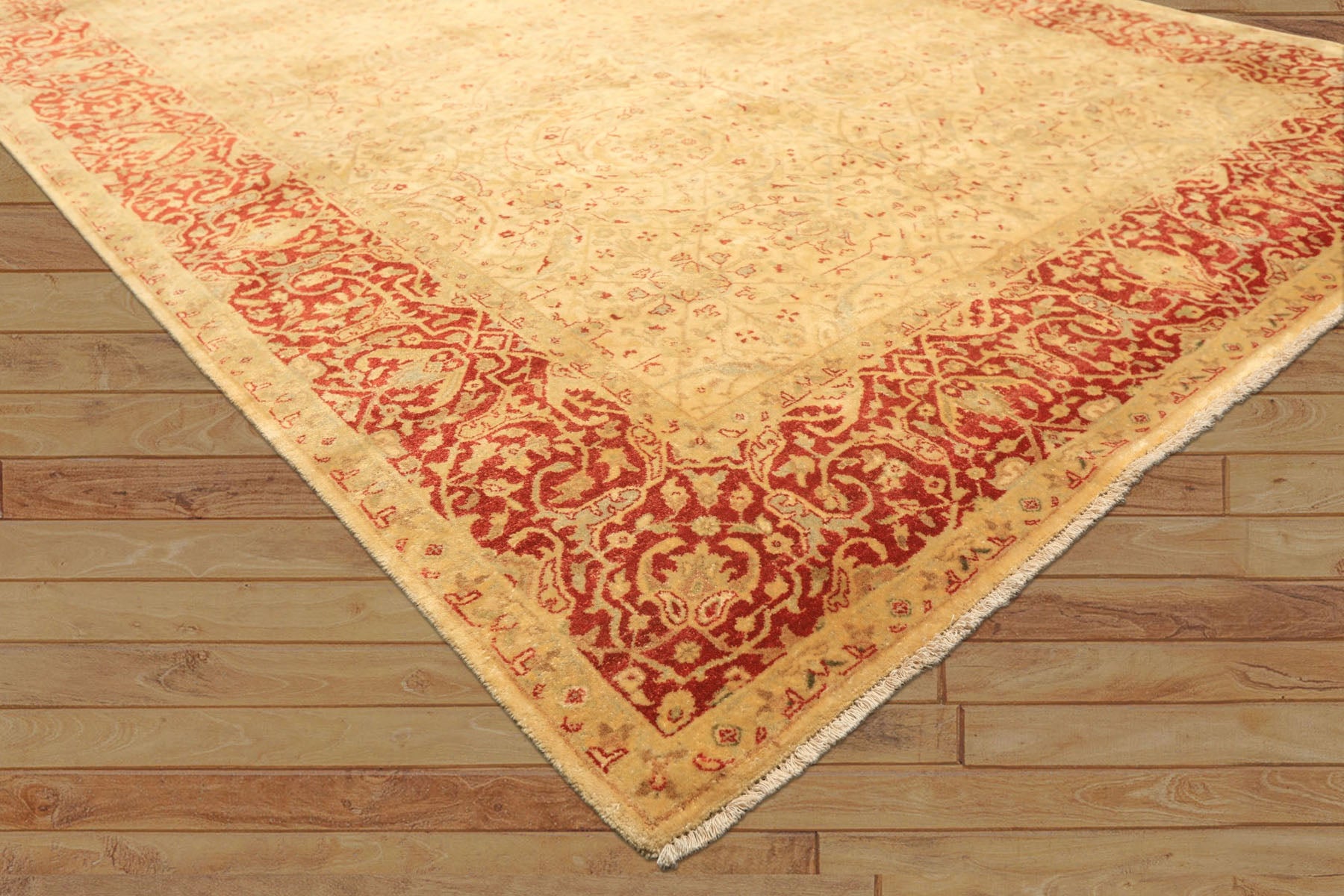6x9 Beige, Burnt Orange, Mint Color Hand Knotted Agra Wool Traditional Oriental Rug
