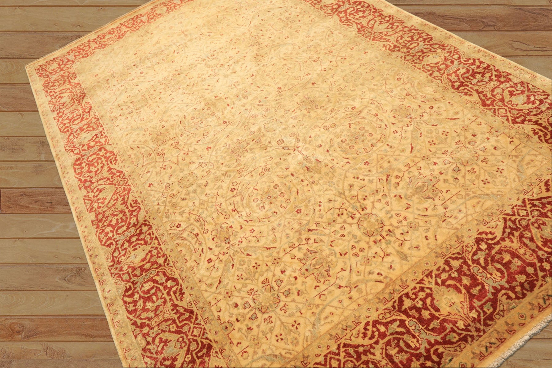 6x9 Beige, Burnt Orange, Mint Color Hand Knotted Agra Wool Traditional Oriental Rug