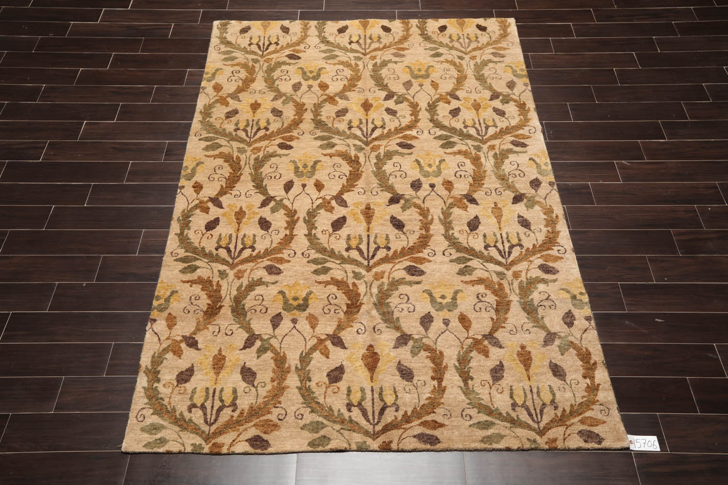 6x9 Tan, Brown, Olive Color Hand Knotted All-Over 100% Wool Traditional Oriental Rug