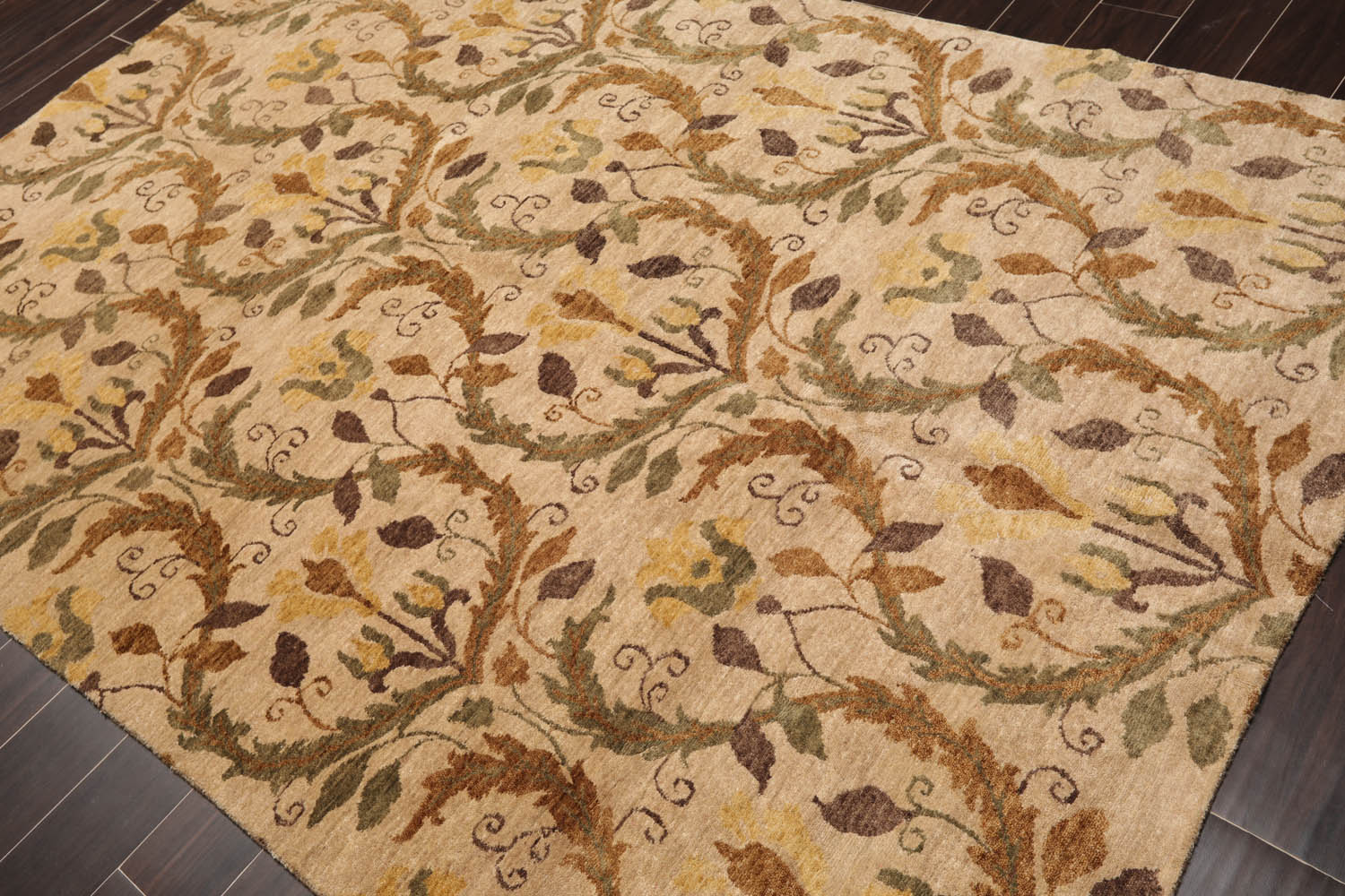 6x9 Tan, Brown, Olive Color Hand Knotted All-Over 100% Wool Traditional Oriental Rug