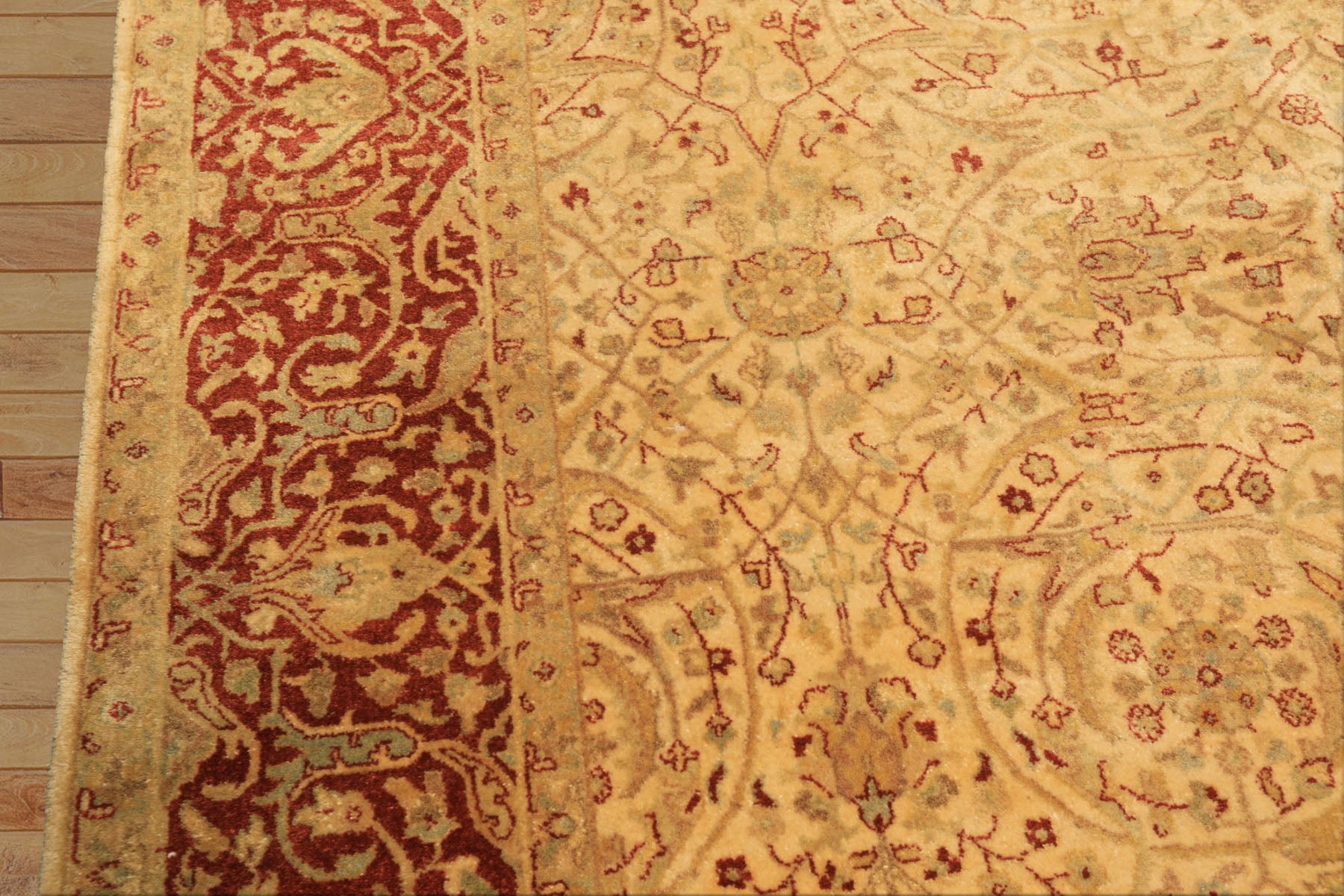 6x9 Beige, Burnt Orange, Mint Color Hand Knotted Agra Wool Traditional Oriental Rug