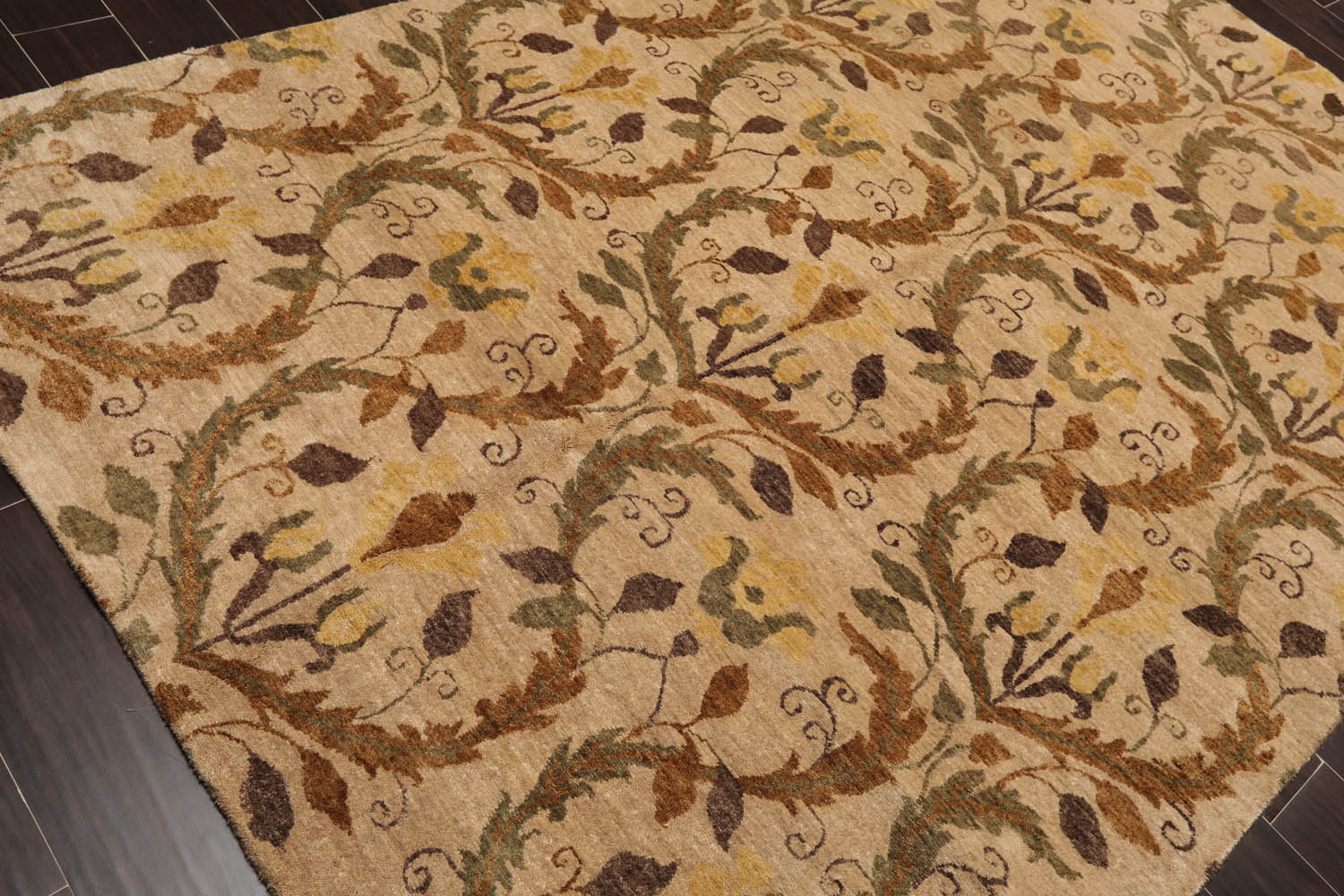 6x9 Tan, Brown, Olive Color Hand Knotted All-Over 100% Wool Traditional Oriental Rug