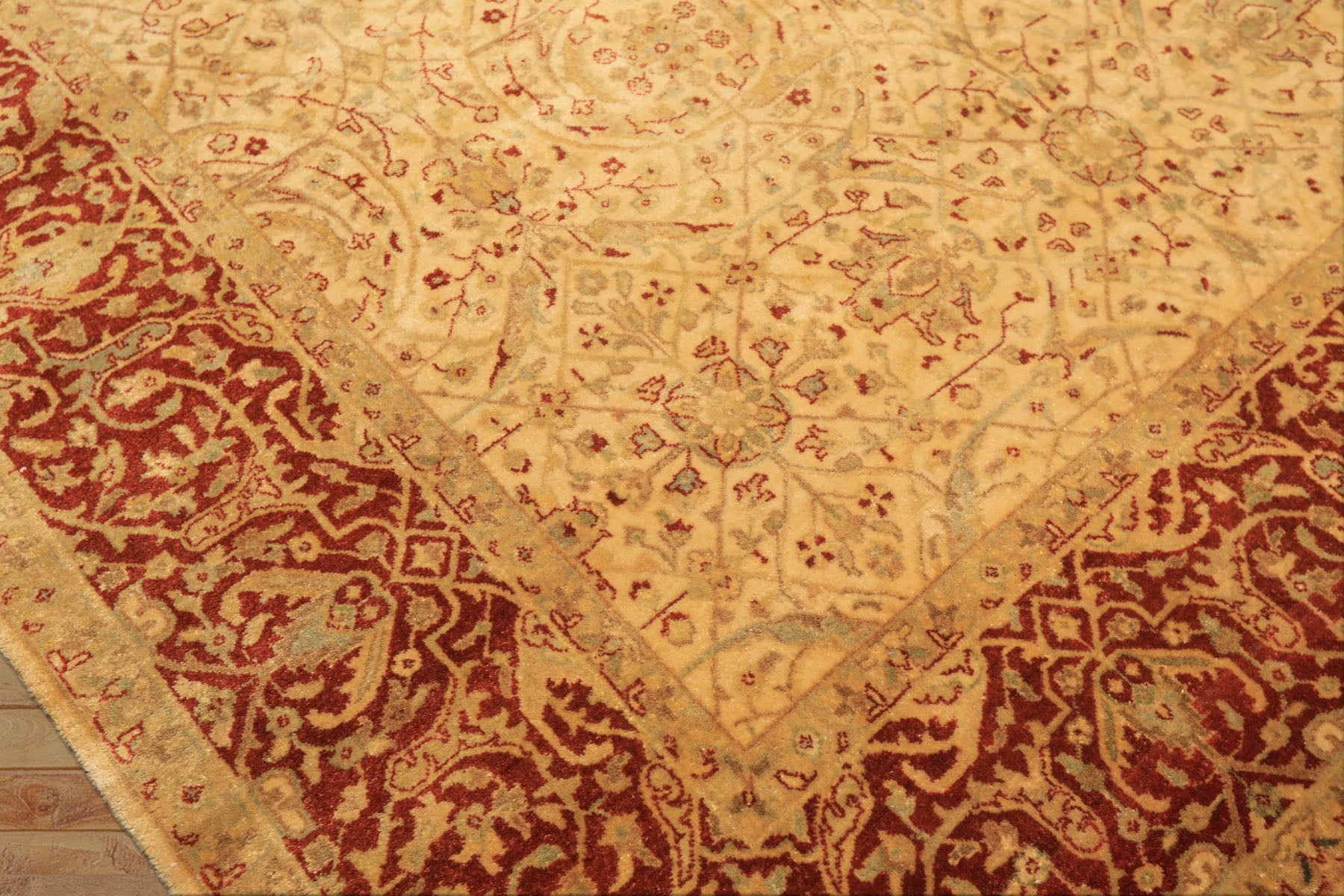 6x9 Beige, Burnt Orange, Mint Color Hand Knotted Agra Wool Traditional Oriental Rug
