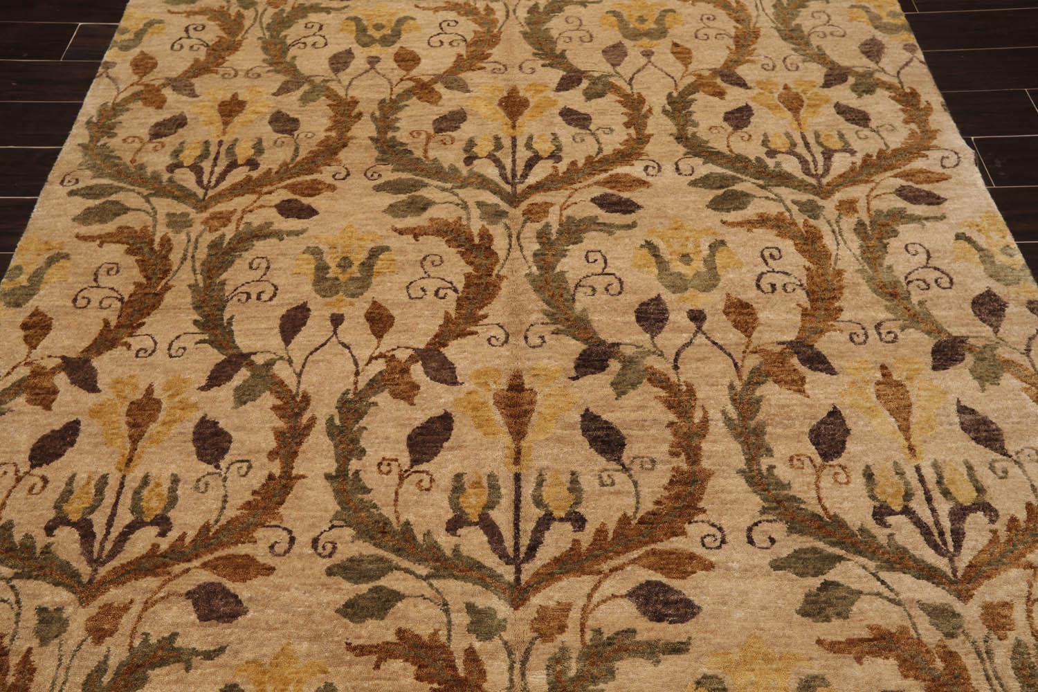 6x9 Tan, Brown, Olive Color Hand Knotted All-Over 100% Wool Traditional Oriental Rug