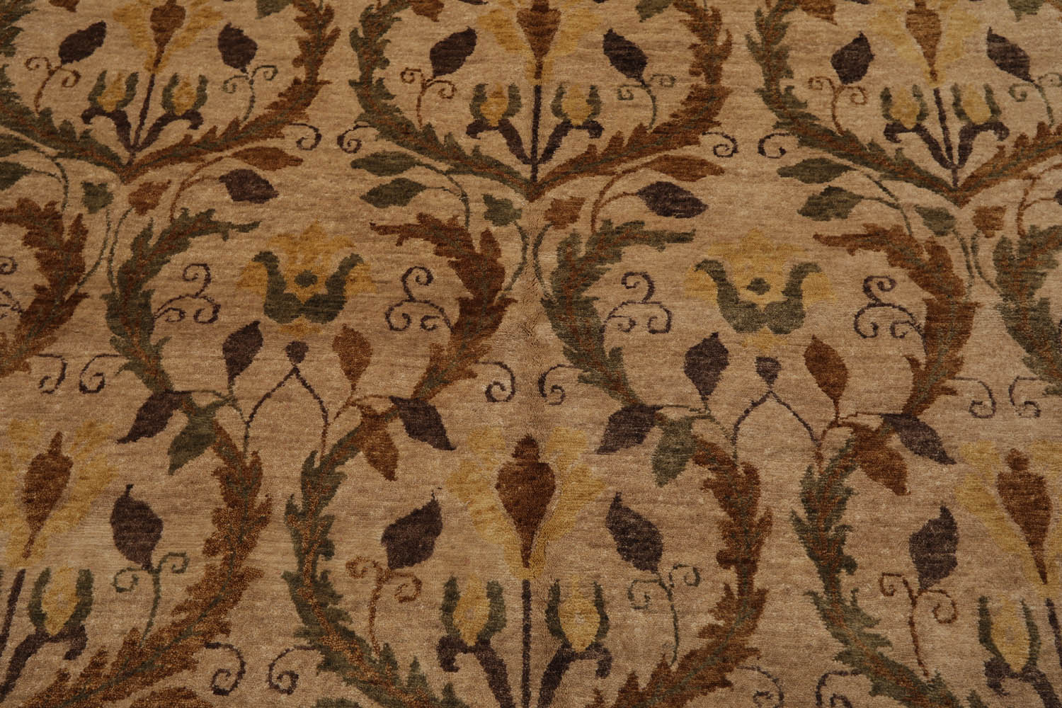 6x9 Tan, Brown, Olive Color Hand Knotted All-Over 100% Wool Traditional Oriental Rug