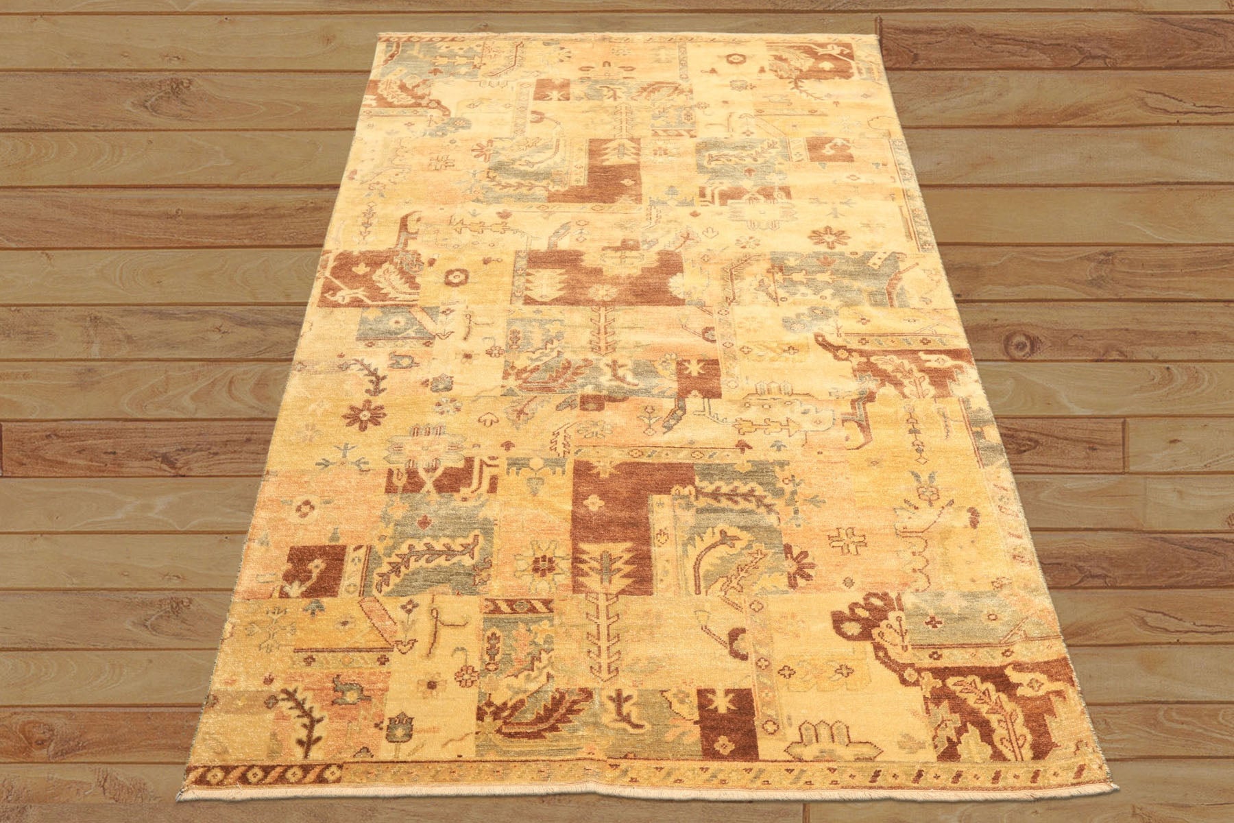 6x9 Beige, Gold, Brown Color Hand Knotted Oushak Wool Modern & Contemporary Oriental Rug