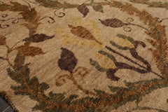6x9 Tan, Brown, Olive Color Hand Knotted All-Over 100% Wool Traditional Oriental Rug