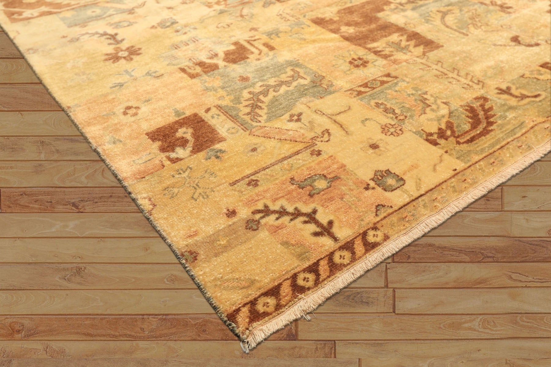 6x9 Beige, Gold, Brown Color Hand Knotted Oushak Wool Modern & Contemporary Oriental Rug