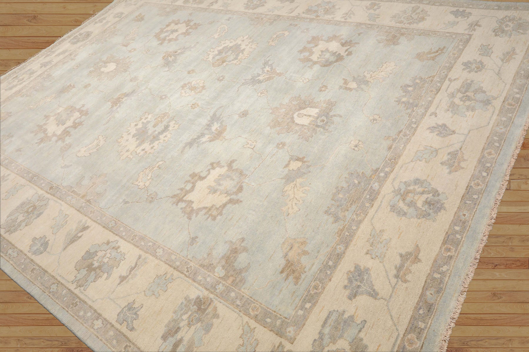 Colonie Hand Knotted Mint Oushak Rug LoomBloom Wool Oriental Stone Wash Style